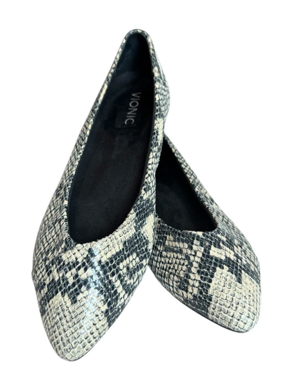Vionic Caballo Snakeskin Leather Pointed Toe Orthotic Ballet Flats Size 9